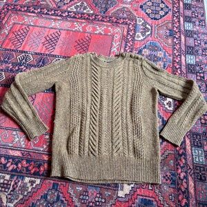 J. Crew Olive Cable Knit Crew Neck Button Shoulder Lambswool Sweater